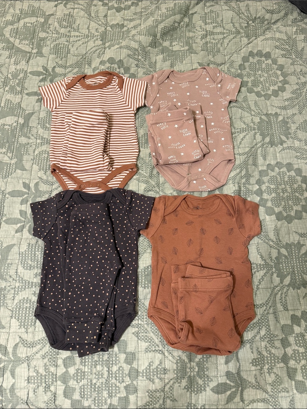 4-Pack Neutral Baby One-Piece Bodysuits - Mixed Rust, Mauve, Charcoal, Striped